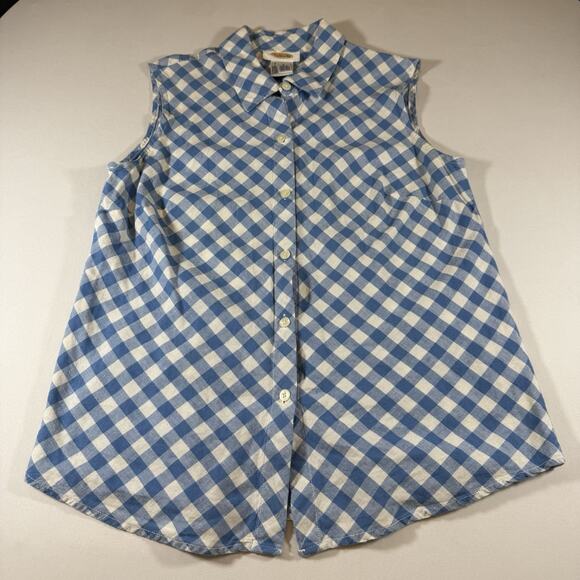 Vintage Talbots Linen Gingham Check Button Short Sleeve Blouse Top Blue Wms 8 - Picture 3 of 9
